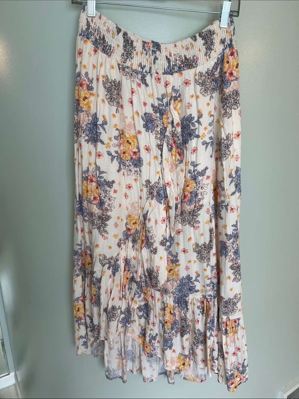 Altar'd State Cream Maxi Skirt with Yellow & Blue Floral Print
